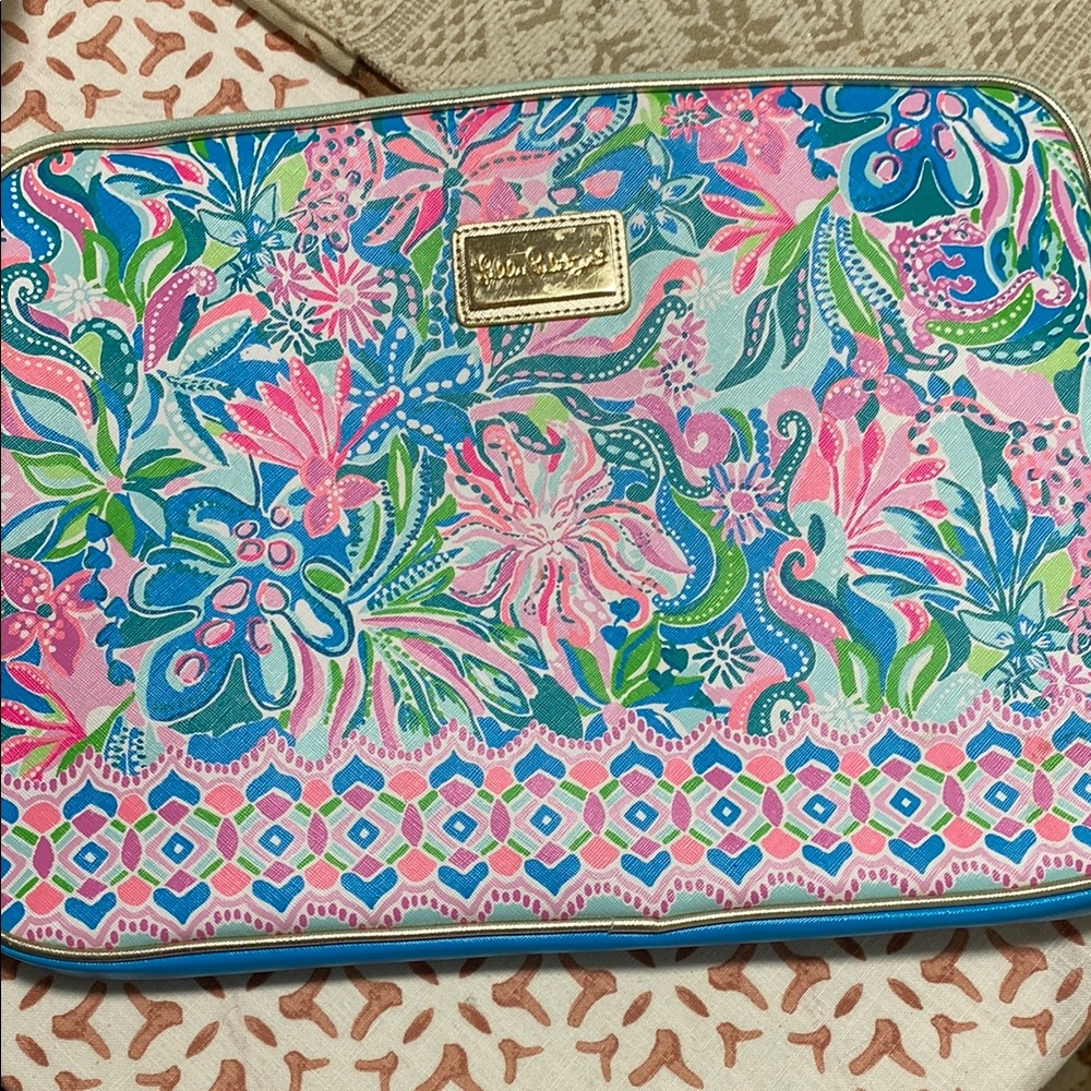 Lilly Pulitzer Pink and Blue Patterned laptop holder,  light stain inside